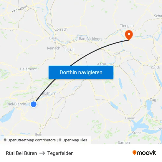 Rüti Bei Büren to Tegerfelden map