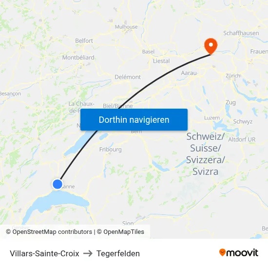 Villars-Sainte-Croix to Tegerfelden map
