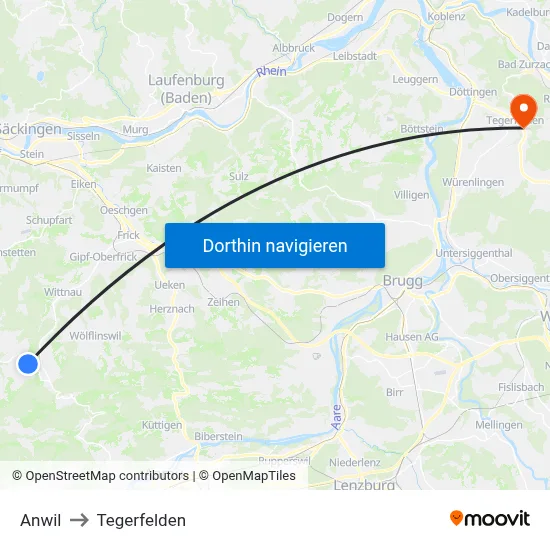 Anwil to Tegerfelden map