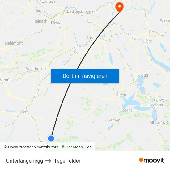 Unterlangenegg to Tegerfelden map