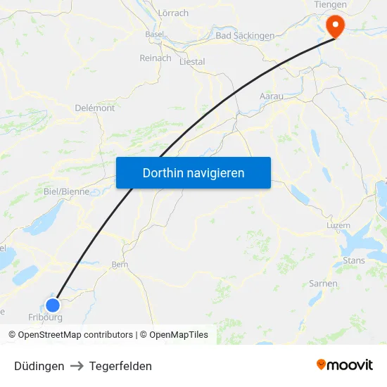 Düdingen to Tegerfelden map