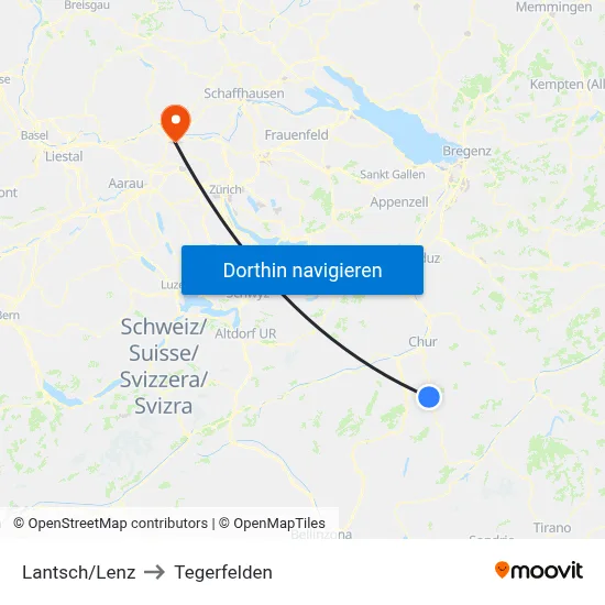 Lantsch/Lenz to Tegerfelden map