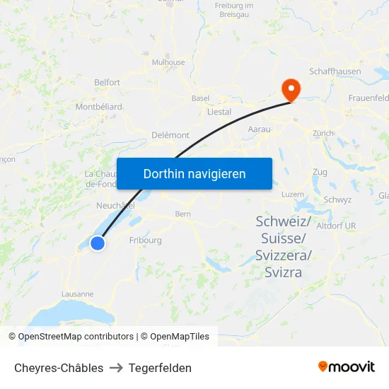 Cheyres-Châbles to Tegerfelden map