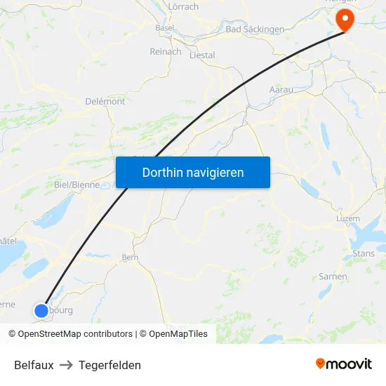 Belfaux to Tegerfelden map
