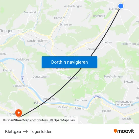 Klettgau to Tegerfelden map