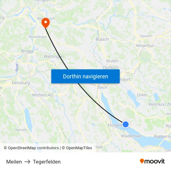 Meilen to Tegerfelden map