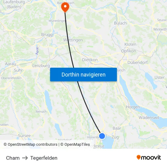 Cham to Tegerfelden map