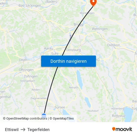 Ettiswil to Tegerfelden map