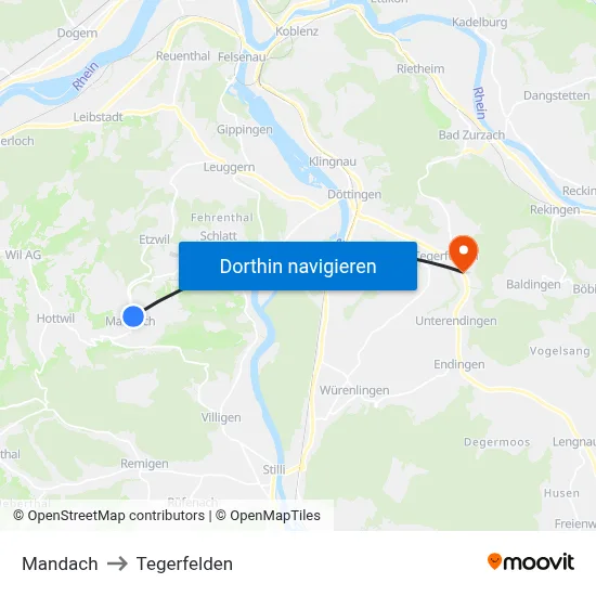 Mandach to Tegerfelden map