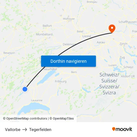 Vallorbe to Tegerfelden map
