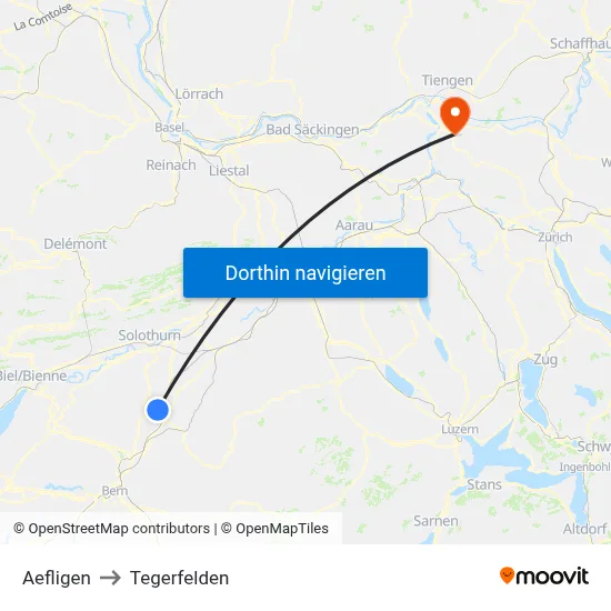 Aefligen to Tegerfelden map