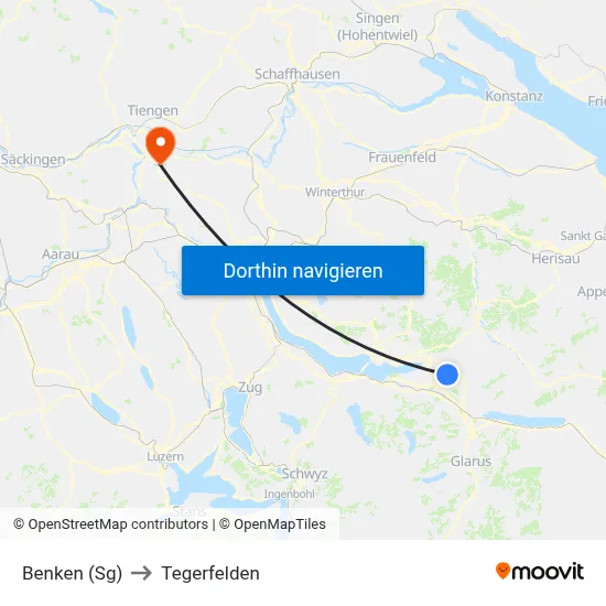 Benken (Sg) to Tegerfelden map