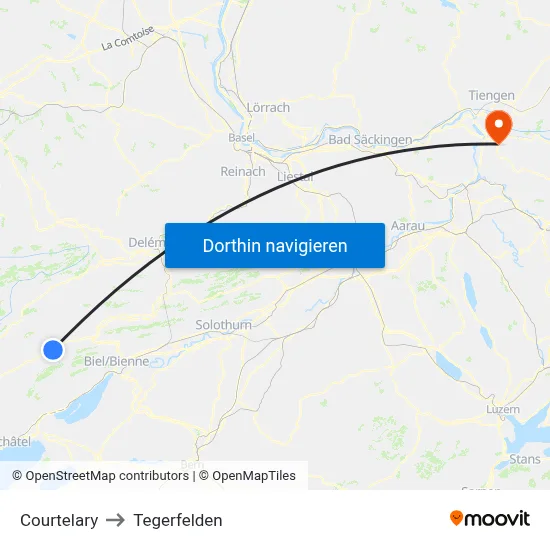 Courtelary to Tegerfelden map
