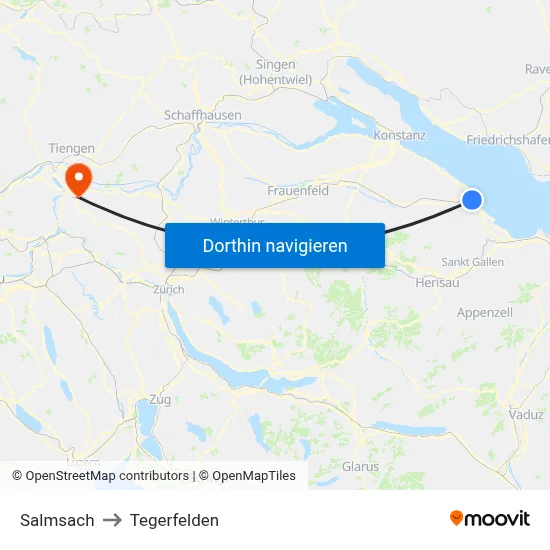 Salmsach to Tegerfelden map
