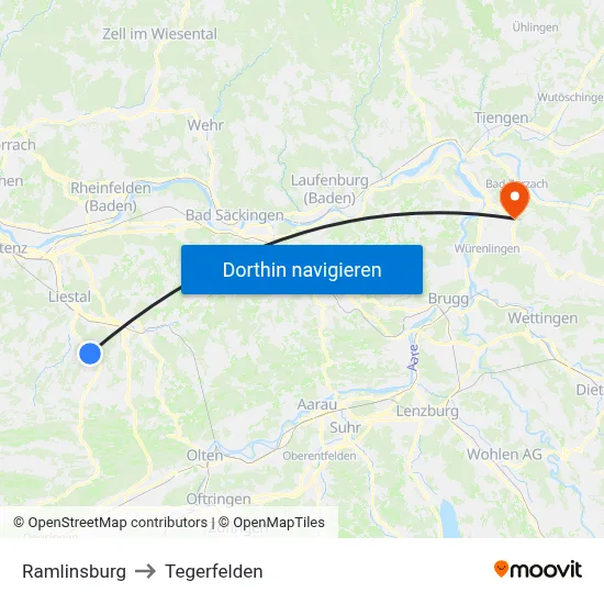Ramlinsburg to Tegerfelden map