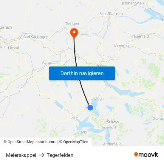 Meierskappel to Tegerfelden map
