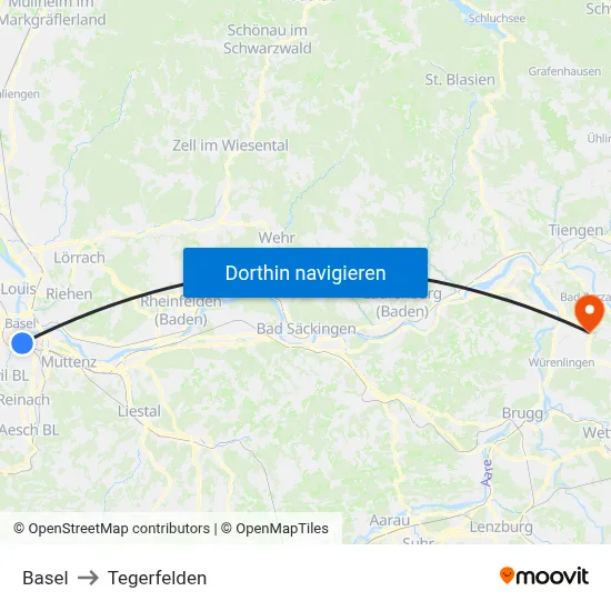 Basel to Tegerfelden map