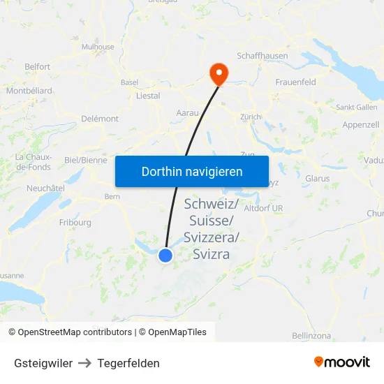 Gsteigwiler to Tegerfelden map