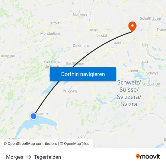 Morges to Tegerfelden map