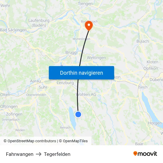 Fahrwangen to Tegerfelden map