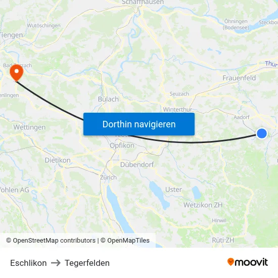 Eschlikon to Tegerfelden map