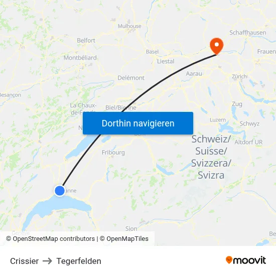 Crissier to Tegerfelden map