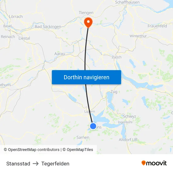 Stansstad to Tegerfelden map