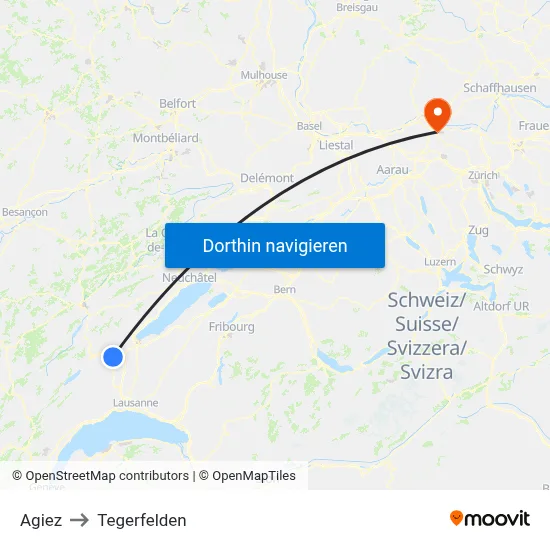 Agiez to Tegerfelden map