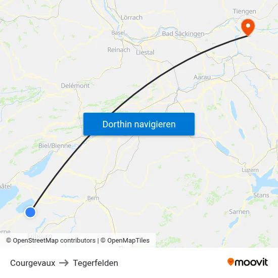 Courgevaux to Tegerfelden map