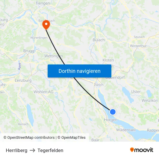 Herrliberg to Tegerfelden map
