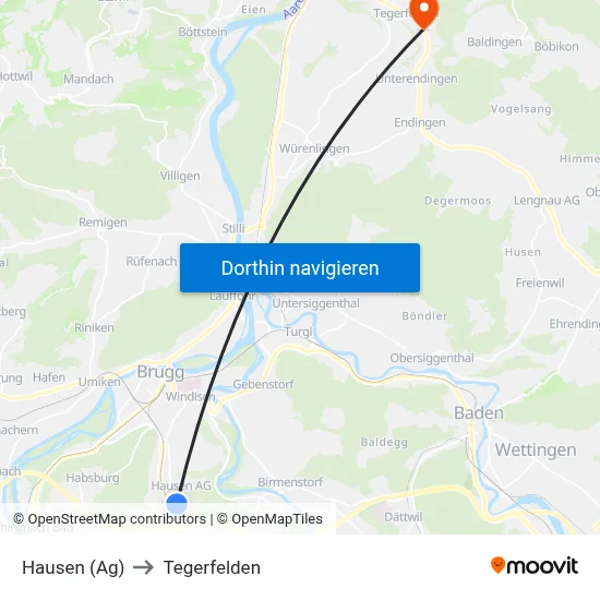 Hausen (Ag) to Tegerfelden map
