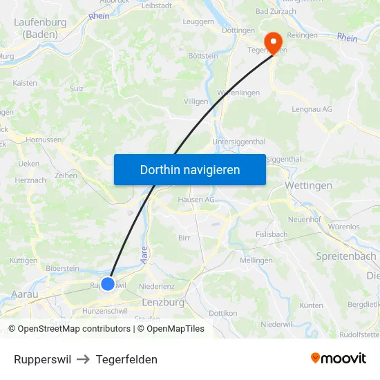 Rupperswil to Tegerfelden map