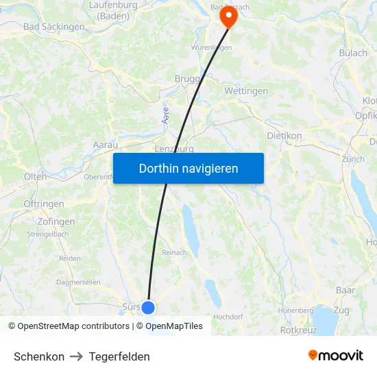 Schenkon to Tegerfelden map