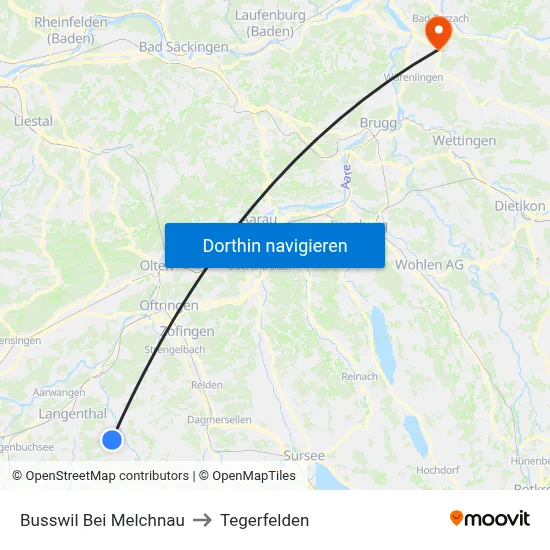Busswil Bei Melchnau to Tegerfelden map
