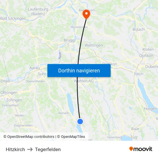 Hitzkirch to Tegerfelden map