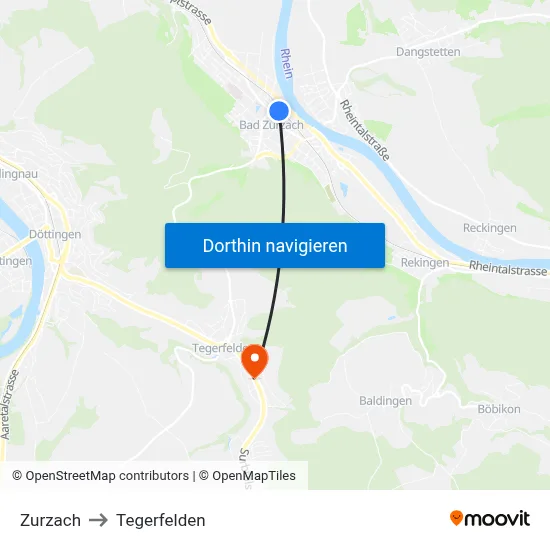 Zurzach to Tegerfelden map
