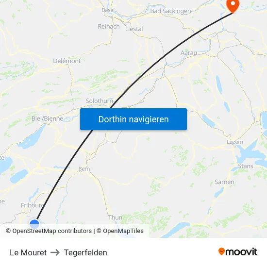 Le Mouret to Tegerfelden map