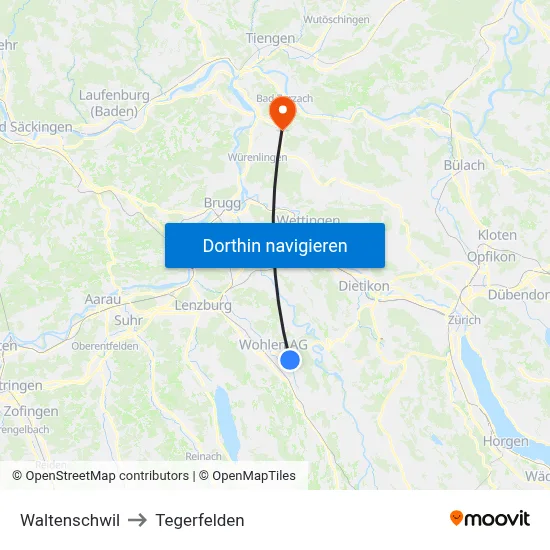 Waltenschwil to Tegerfelden map