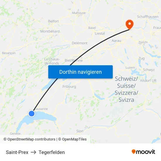 Saint-Prex to Tegerfelden map