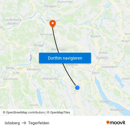 Islisberg to Tegerfelden map