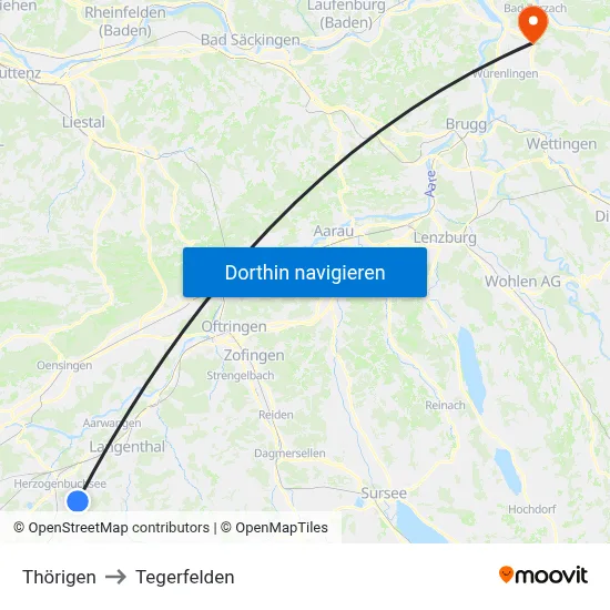 Thörigen to Tegerfelden map