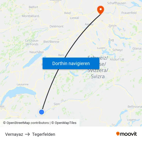 Vernayaz to Tegerfelden map