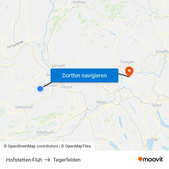 Hofstetten-Flüh to Tegerfelden map