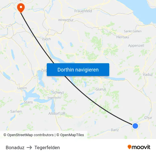 Bonaduz to Tegerfelden map