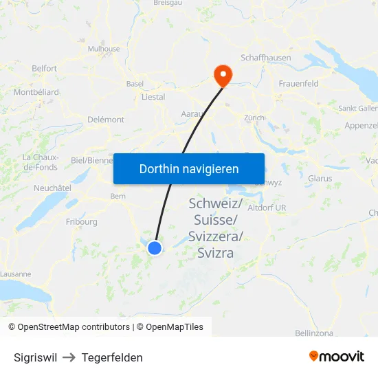 Sigriswil to Tegerfelden map