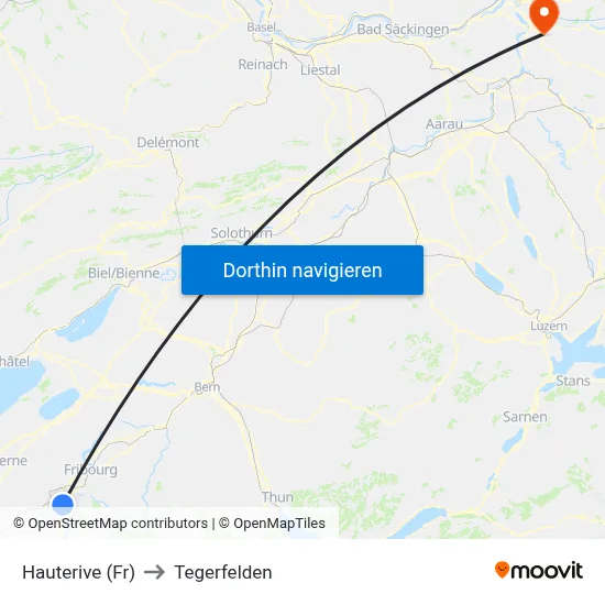 Hauterive (Fr) to Tegerfelden map