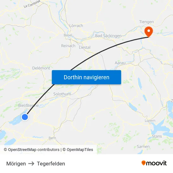 Mörigen to Tegerfelden map