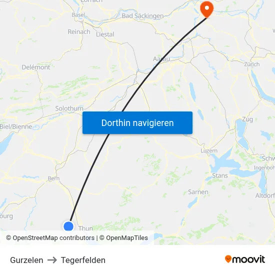 Gurzelen to Tegerfelden map