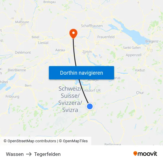 Wassen to Tegerfelden map