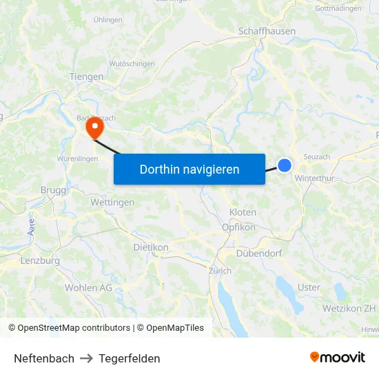 Neftenbach to Tegerfelden map